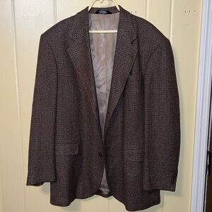Haggar City Casuals Brown Plaid Tweed Long Sleeve Sport Coat Blazer Men Size 42